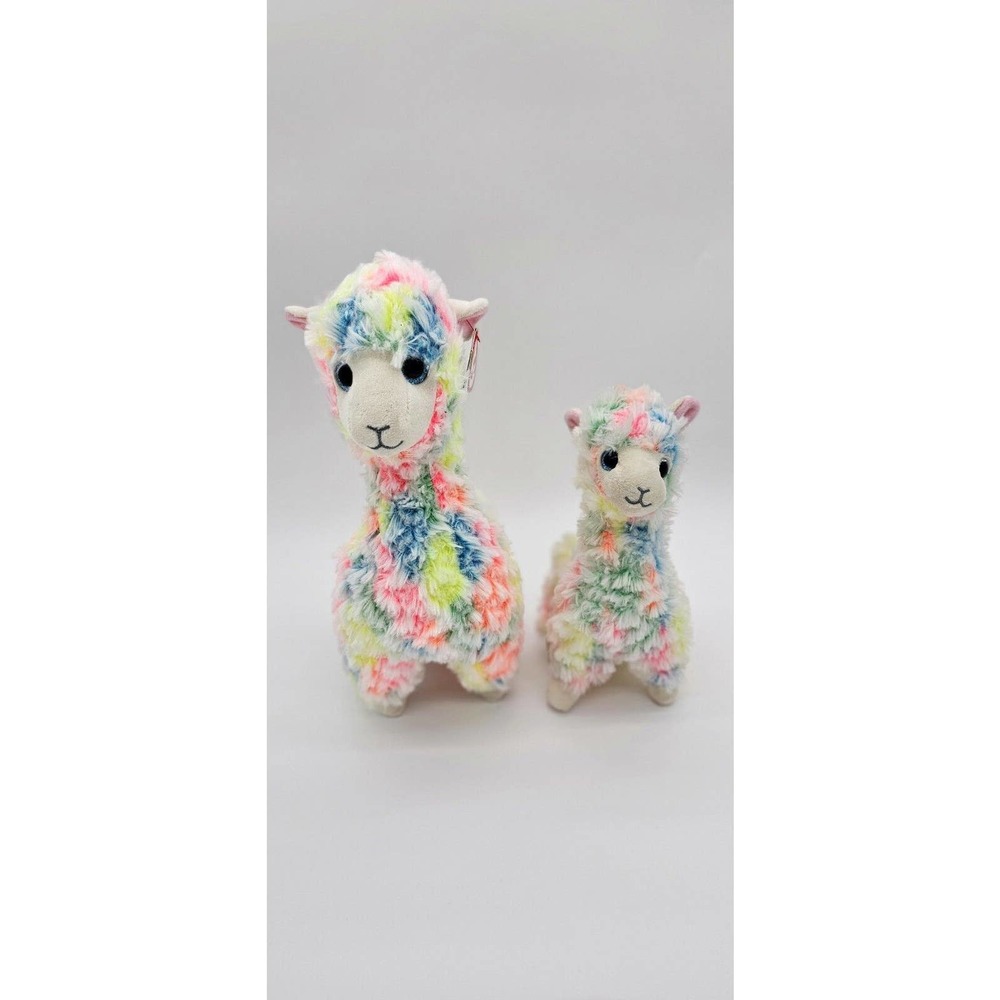 Ty Classic 11” AND 8" LOLA Rainbow Multicolor Llama Plush Animal Pair